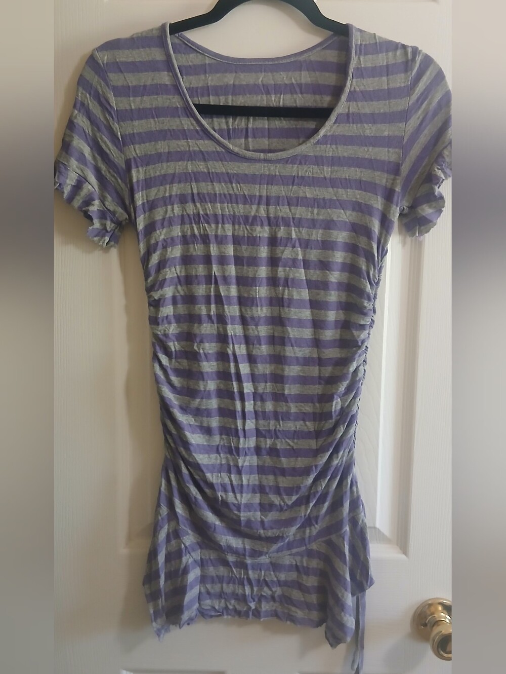Striped Purple & Gray Women’s Short Sleeve Top